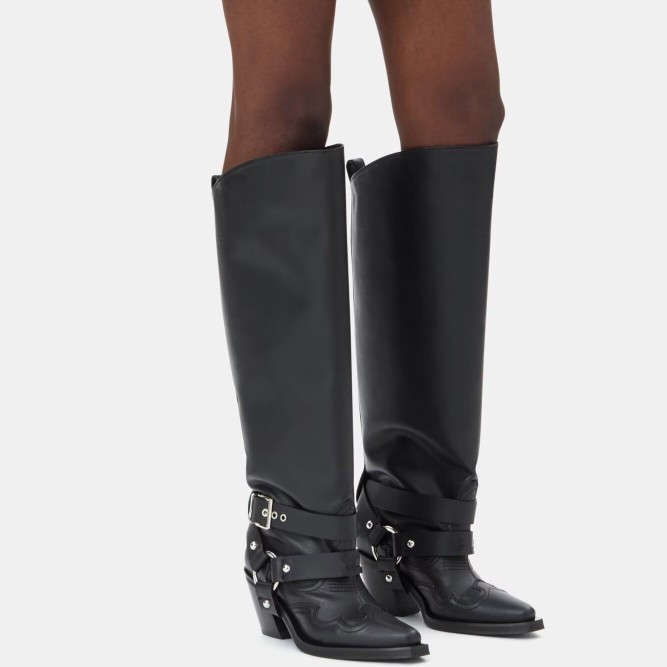 Leather Classic Strap - Kniehohe Cowboystiefel aus schwarzem Leder für